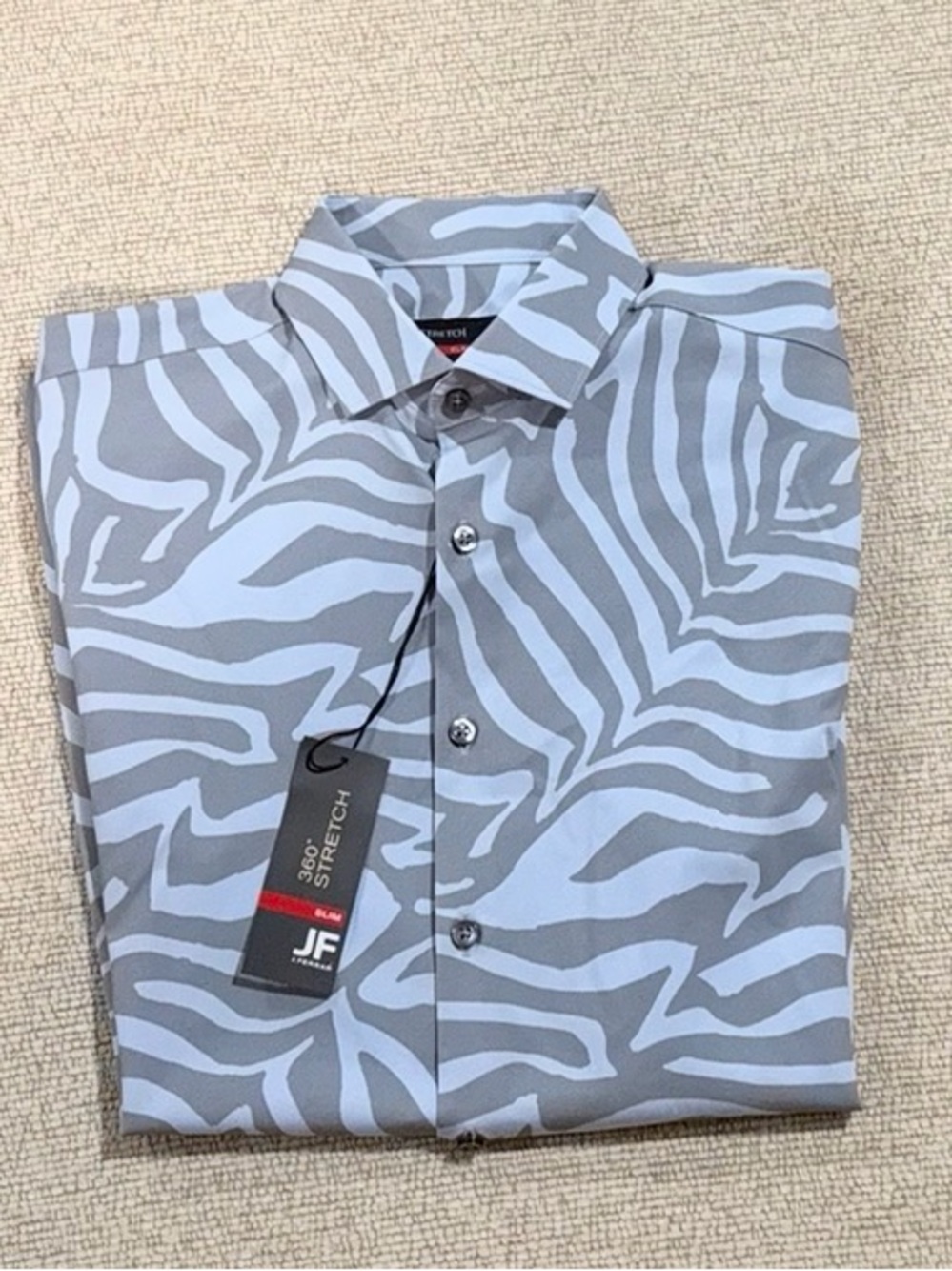 JF-J. Ferrar Men’s Light Blue and Gray Zebra-Print Button-Down Shirt NWT